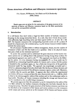 Gross Structure of Hadron and Dibaryon Resonances Spectrum