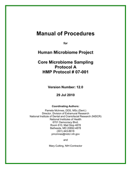 Manual of Procedures, Version 12.0