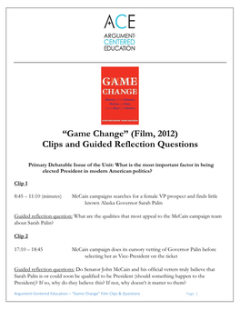 Game Change” (Film, 2012) Clips and Guided Reflection Questions