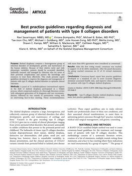 Best Practice Guidelines Regarding Diagnosis and Management of Patients with Type II Collagen Disorders