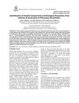 Identification of Volatile Components and Biological Properties of the Extracts of Aerial Parts of Pterocarya Fraxinifolia L