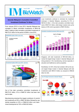 Iskandar Malaysia's Cumulative Committed Investment Continues