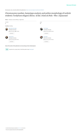 Chromosome Number, Karyotype Analysis and Pollen Morphology of Turkish Endemic Tordylium Elegans (Boiss