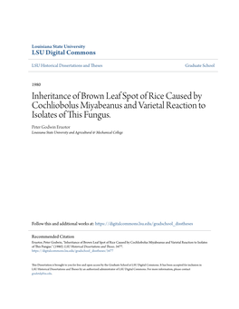 Inheritance of Brown Leaf Spot of Rice Caused by Cochliobolus Miyabeanus and Varietal Reaction to Isolates of This Fungus