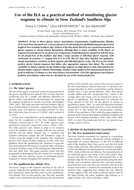 Use of the ELA As a Practical Method of Monitoring Glacier Response to Climate in New Zealand's Southern Alps