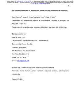 The Genomic Landscape of Polymorphic Human Nuclear Mitochondrial Insertions
