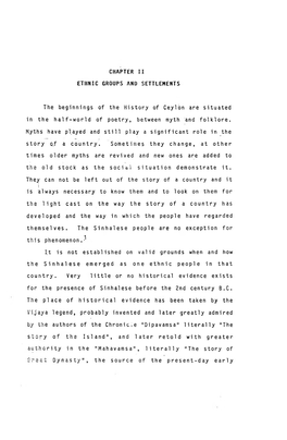 CHAPTER II ETHNIC GROUPS and SETTLEMENTS the Beginnings Of