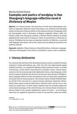Examples and Poetics of Wordplay in Han Shaogong's Language-Reflective Novel a Dictionary of Maqiao
