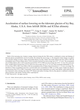 Acceleration of Surface Lowering on the Tidewater Glaciers of Icy Bay, Alaska, U.S.A