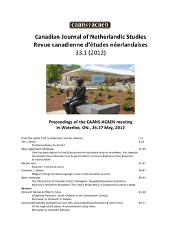 Canadian Journal of Netherlandic Studies Revue Canadienne D’Études Néerlandaises 33.1 (2012)