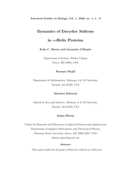 Dynamics of Davydov Solitons in Α-Helix Proteins