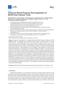 Antisense-Based Progerin Downregulation in HGPS-Like Patients’ Cells