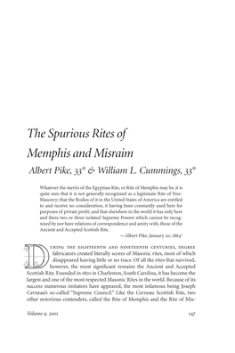 The Spurious Rites of Memphis and Misraim Albert Pike, °& William L