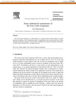 Some Arithmetical Restatements of the Four Color Conjecture