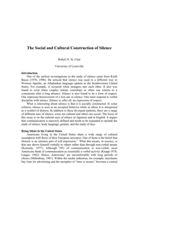 The Social and Cultural Construction of Silence