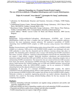 Substrate Channeling Via a Transient Protein-Protein Complex: the Case of D-Glyceraldehyde-3-Phosphate Dehydrogenase and L-Lactate Dehydrogenase