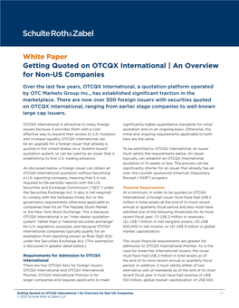 Getting Quoted on OTCQX International | an Overview for Non-US Companies