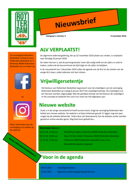 Voor in De Agenda ALV VERPLAATST! Vrijwilligersetentje Nieuwe Website