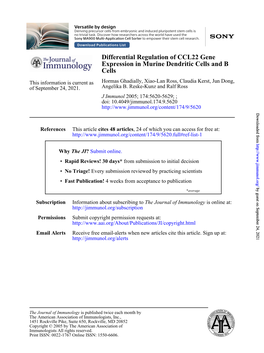 Cells Expression in Murine Dendritic Cells and B Differential Regulation