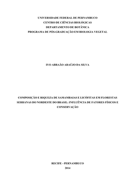 Universidade Federal De Pernambuco Centro De Ciências Biológicas Departamento De Botânica Programa De Pós-Graduação Em Biologia Vegetal