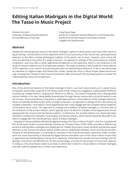 Editing Italian Madrigals in the Digital World: the Tasso in Music Project