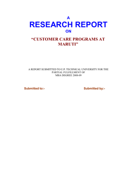 Research Report on ³Customer Care Programs at Maruti´