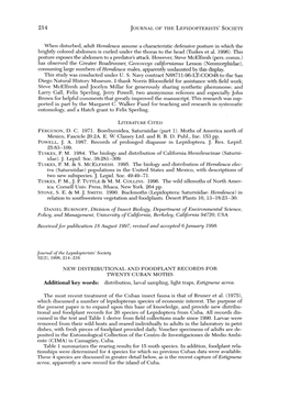 NEW DISTRIBUTIONAL and FOODPLANT RECORDS for TWENTY CUBAN MOTHS Additional Key Words: Distribution, Larval Sampling, Light Traps, Estigmene Acrea