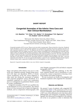 Congenital Anomalies of the Inferior Vena Cava and Their Clinical Manifestation