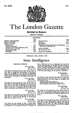 The London Gazette Bp &Utbotio> Registered As a Newspaper