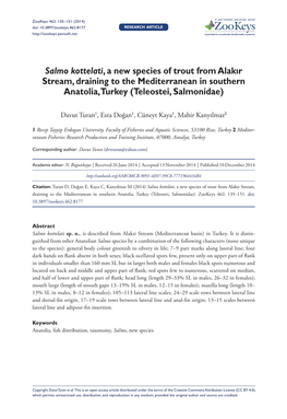 Salmo Kottelati, a New Species of Trout from Alakır Stream