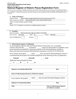 National Register of Historic Places Registration Form This Form Is for Use in Nominating Or Requesting Determinations for Individual Properties and Districts