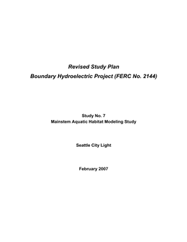 Revised Study Plan Boundary Hydroelectric Project (FERC No