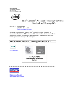 Intel Centrino Processor Technology Powered Notebook and Desktop