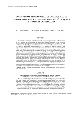 Los Cynipidae (Hymenoptera) De La Comunidad De Madrid: Lista Anotada, Mapas De Distribución, Riqueza Y Estatus De Conservación