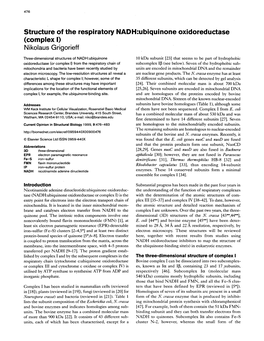 Structure of the Respiratory NADH:Ubiquinone Oxidoreductase (Complex I) Nikolaus Grigorieff