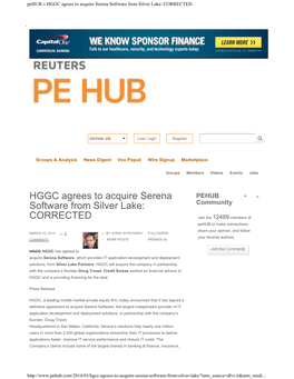 HGGC Agrees to Acquire Serena Software from Silver Lake: CORRECTED