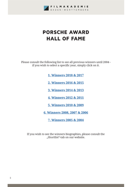 Porsche Award Hall of Fame