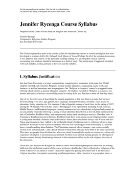 Jennifer Rycenga Course Syllabus