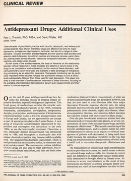 Antidepressant Drugs: Additional Clinical Uses