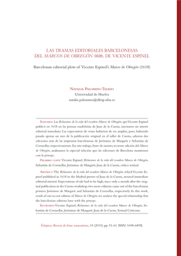 Las Tramas Editoriales Barcelonesas Del Marcos De Obregón (1618), De Vicente Espinel