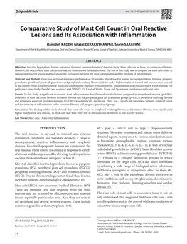 Comparative Study of Mast Cell Count in Oral Reactive Lesions and Its Association with Inflammation