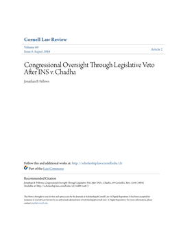 Congressional Oversight Through Legislative Veto After INS V. Chadha Jonathan B