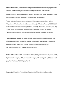 Effect of Simulated Gastrointestinal Digestion and Fermentation on Polyphenolic Content and Bioactivity of Brown Seaweed Phlorotannin-Rich Extracts