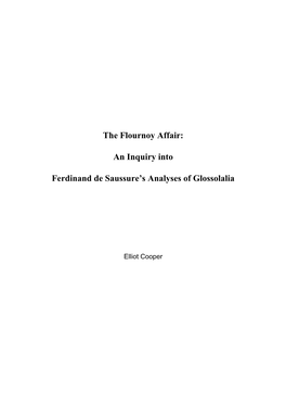 An Inquiry Into Ferdinand De Saussure's Analyses of Glossolalia