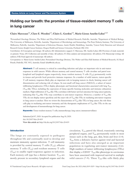 The Promise of Tissue-Resident Memory T Cells in Lung Cancer