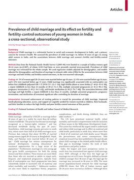 Articles Prevalence of Child Marriage and Its Effect on Fertility and Fertility-Control Outcomes of Young Women in India