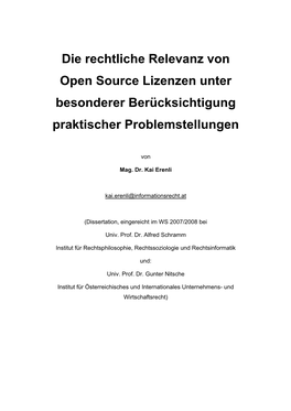 Die Rechtliche Relevanz Von Open Source Lizenzen Unter Besonderer Berücksichtigung Praktischer Problemstellungen