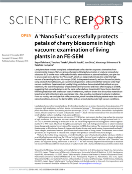 'Nanosuit' Successfully Protects Petals of Cherry Blossoms in High Vacuum