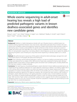 Whole Exome Sequencing in Adult-Onset Hearing Loss Reveals A