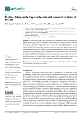 Peptide-Tetrapyrrole Supramolecular Self-Assemblies: State of the Art